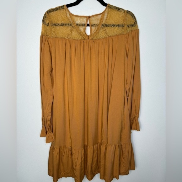 New Rue Mazarine mustard lace neckline mini dress size medium - Picture 8 of 10